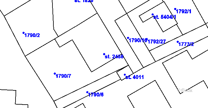 Parcela st. 2458 v KÚ Jablonec nad Nisou, Katastrální mapa