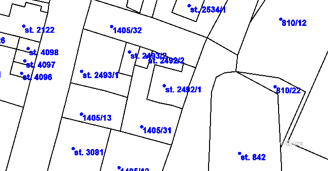 Parcela st. 2492/1 v KÚ Jablonec nad Nisou, Katastrální mapa