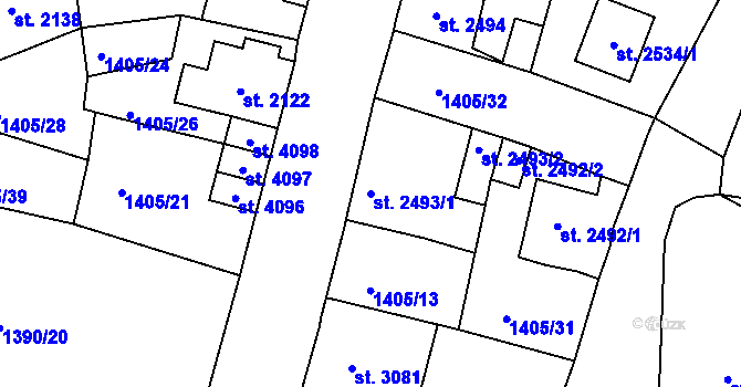 Parcela st. 2493/1 v KÚ Jablonec nad Nisou, Katastrální mapa