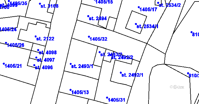 Parcela st. 2493/2 v KÚ Jablonec nad Nisou, Katastrální mapa