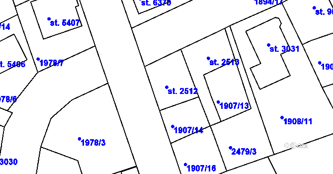 Parcela st. 2512 v KÚ Jablonec nad Nisou, Katastrální mapa