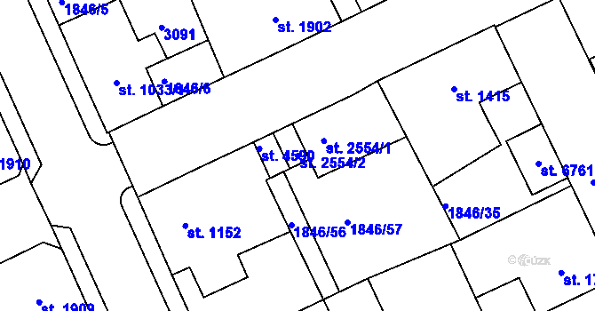Parcela st. 2554/2 v KÚ Jablonec nad Nisou, Katastrální mapa