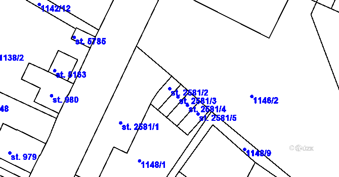 Parcela st. 2581/2 v KÚ Jablonec nad Nisou, Katastrální mapa