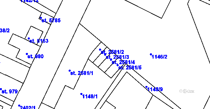 Parcela st. 2581/3 v KÚ Jablonec nad Nisou, Katastrální mapa