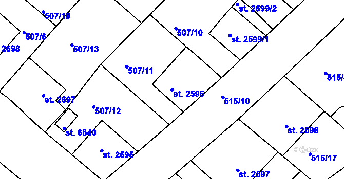 Parcela st. 2596 v KÚ Jablonec nad Nisou, Katastrální mapa