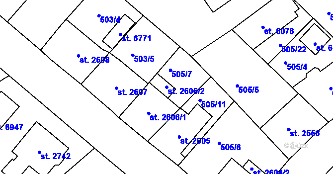 Parcela st. 2606/2 v KÚ Jablonec nad Nisou, Katastrální mapa