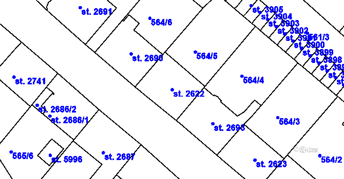 Parcela st. 2622 v KÚ Jablonec nad Nisou, Katastrální mapa