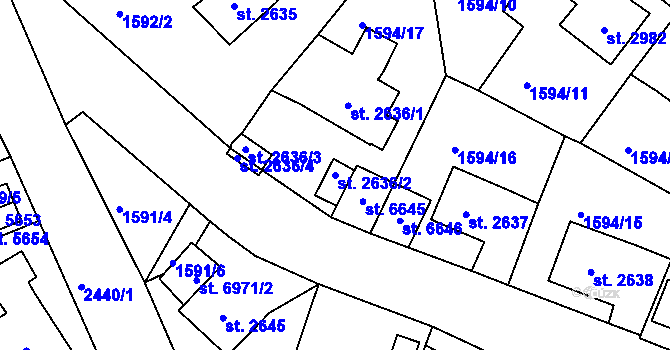Parcela st. 2636/2 v KÚ Jablonec nad Nisou, Katastrální mapa