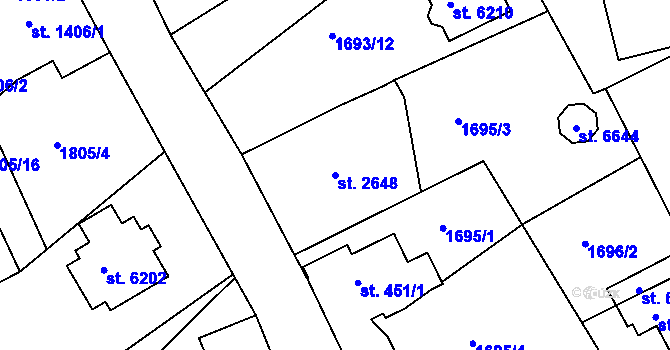 Parcela st. 2648 v KÚ Jablonec nad Nisou, Katastrální mapa
