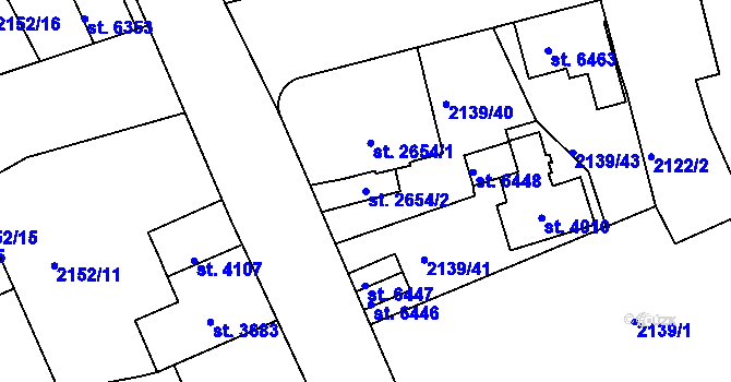 Parcela st. 2654/2 v KÚ Jablonec nad Nisou, Katastrální mapa