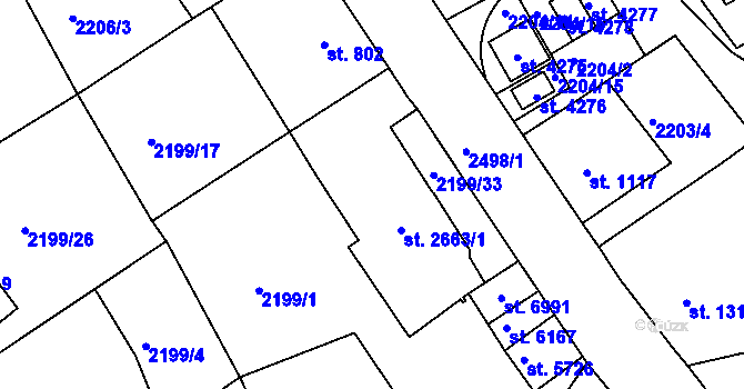 Parcela st. 2663 v KÚ Jablonec nad Nisou, Katastrální mapa
