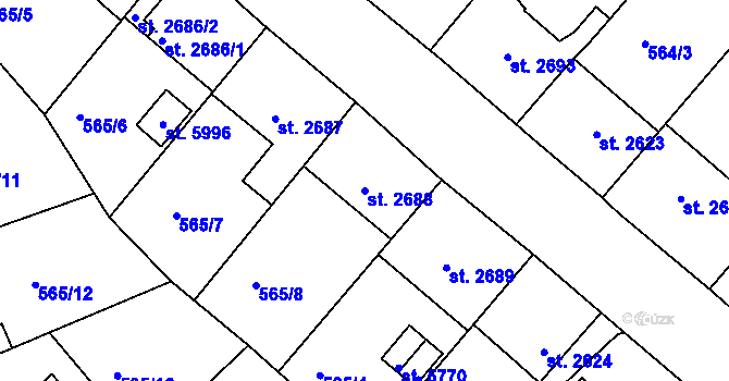 Parcela st. 2688 v KÚ Jablonec nad Nisou, Katastrální mapa