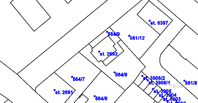Parcela st. 2692 v KÚ Jablonec nad Nisou, Katastrální mapa