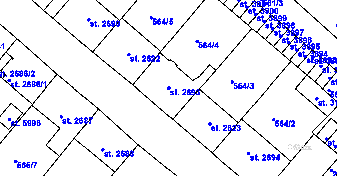 Parcela st. 2693 v KÚ Jablonec nad Nisou, Katastrální mapa