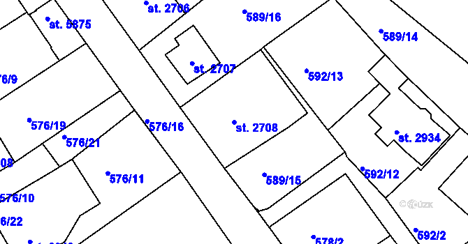 Parcela st. 2708 v KÚ Jablonec nad Nisou, Katastrální mapa