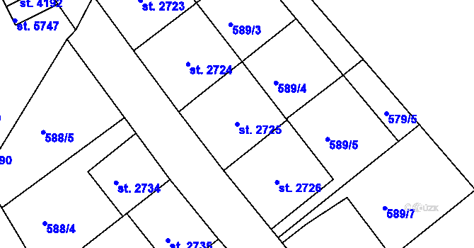 Parcela st. 2725 v KÚ Jablonec nad Nisou, Katastrální mapa