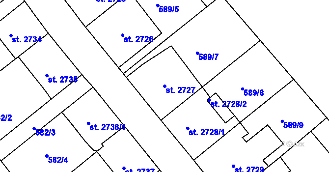 Parcela st. 2727 v KÚ Jablonec nad Nisou, Katastrální mapa