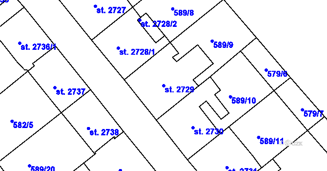Parcela st. 2729 v KÚ Jablonec nad Nisou, Katastrální mapa