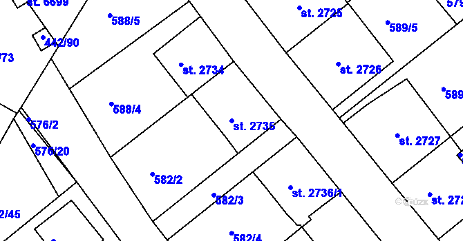 Parcela st. 2735 v KÚ Jablonec nad Nisou, Katastrální mapa