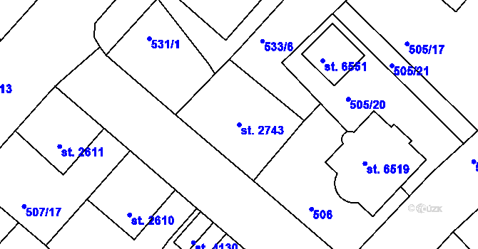Parcela st. 2743 v KÚ Jablonec nad Nisou, Katastrální mapa