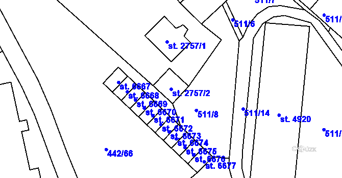 Parcela st. 2757/2 v KÚ Jablonec nad Nisou, Katastrální mapa