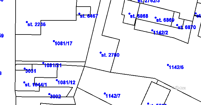 Parcela st. 2780 v KÚ Jablonec nad Nisou, Katastrální mapa