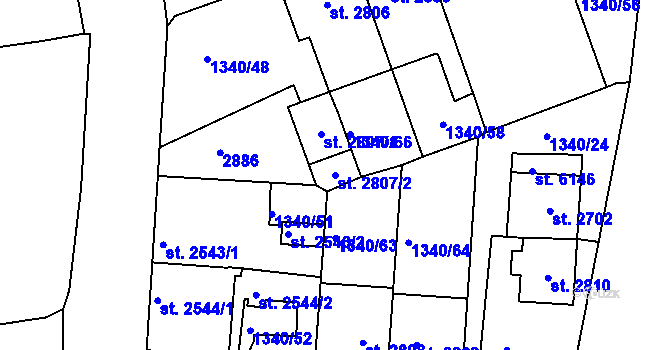 Parcela st. 2807/2 v KÚ Jablonec nad Nisou, Katastrální mapa