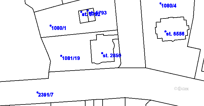 Parcela st. 2850 v KÚ Jablonec nad Nisou, Katastrální mapa