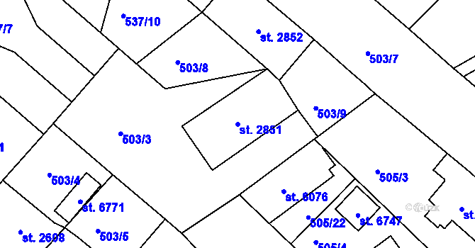 Parcela st. 2851 v KÚ Jablonec nad Nisou, Katastrální mapa