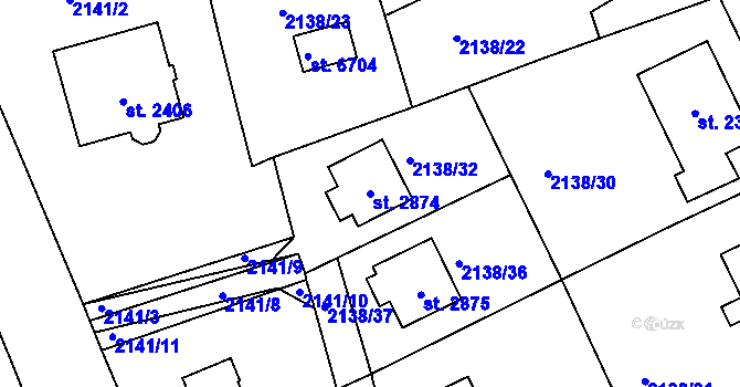 Parcela st. 2874 v KÚ Jablonec nad Nisou, Katastrální mapa