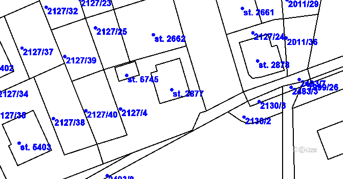 Parcela st. 2877 v KÚ Jablonec nad Nisou, Katastrální mapa