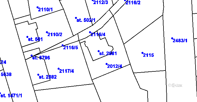 Parcela st. 2881 v KÚ Jablonec nad Nisou, Katastrální mapa