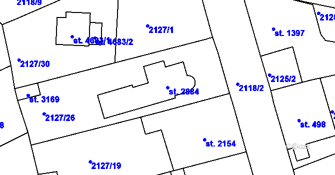 Parcela st. 2884 v KÚ Jablonec nad Nisou, Katastrální mapa