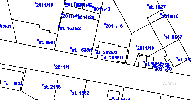 Parcela st. 2886/2 v KÚ Jablonec nad Nisou, Katastrální mapa