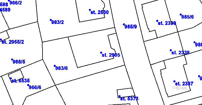 Parcela st. 2905 v KÚ Jablonec nad Nisou, Katastrální mapa