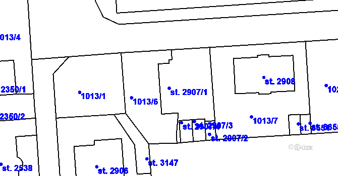 Parcela st. 2907/1 v KÚ Jablonec nad Nisou, Katastrální mapa