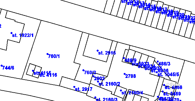 Parcela st. 2916 v KÚ Jablonec nad Nisou, Katastrální mapa