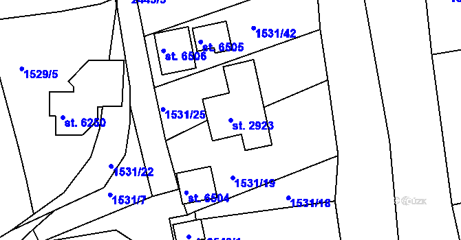 Parcela st. 2923 v KÚ Jablonec nad Nisou, Katastrální mapa