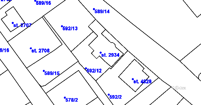 Parcela st. 2934 v KÚ Jablonec nad Nisou, Katastrální mapa