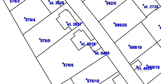 Parcela st. 2938 v KÚ Jablonec nad Nisou, Katastrální mapa