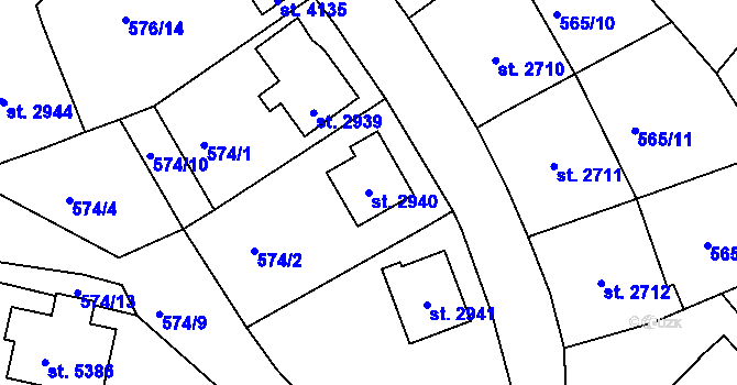 Parcela st. 2940 v KÚ Jablonec nad Nisou, Katastrální mapa