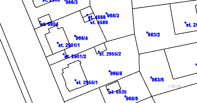 Parcela st. 2955/2 v KÚ Jablonec nad Nisou, Katastrální mapa