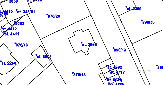 Parcela st. 2966 v KÚ Jablonec nad Nisou, Katastrální mapa