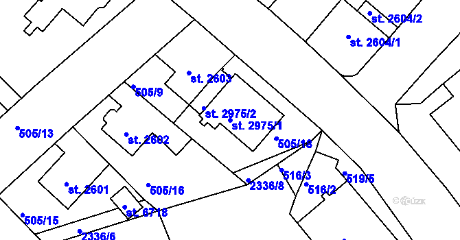 Parcela st. 2975/1 v KÚ Jablonec nad Nisou, Katastrální mapa