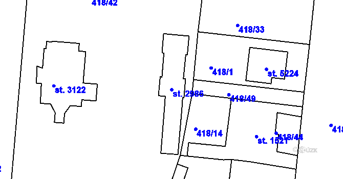 Parcela st. 2986 v KÚ Jablonec nad Nisou, Katastrální mapa