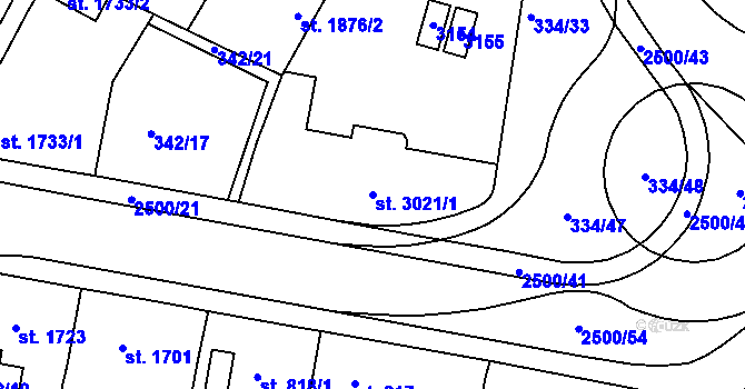 Parcela st. 3021/1 v KÚ Jablonec nad Nisou, Katastrální mapa
