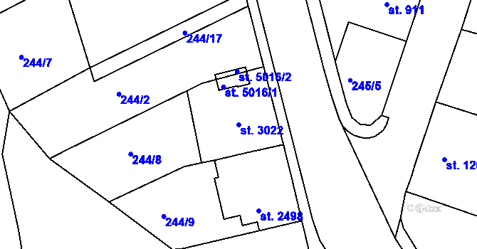 Parcela st. 3022 v KÚ Jablonec nad Nisou, Katastrální mapa