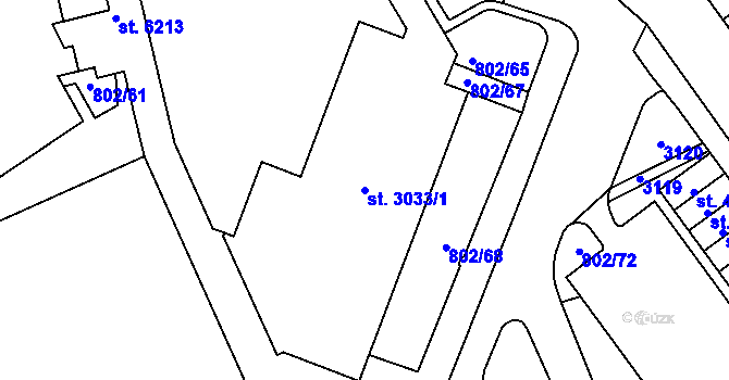 Parcela st. 3033/1 v KÚ Jablonec nad Nisou, Katastrální mapa