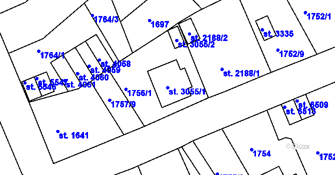 Parcela st. 3055/1 v KÚ Jablonec nad Nisou, Katastrální mapa