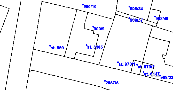 Parcela st. 3105 v KÚ Jablonec nad Nisou, Katastrální mapa